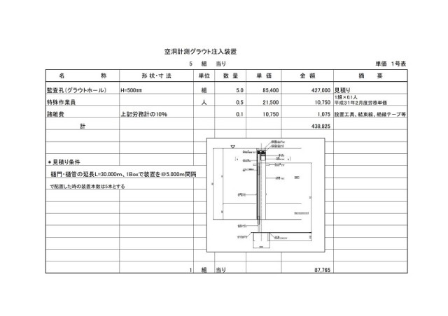 グラウトホール単価表